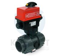 Кран шаровый ПВХ муфтовый с электроприводом 016, PTFE-EPDM, 220В/АС, 10сек