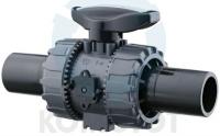 Кран шаровый ПВХ с патрубками PE 025, PTFE-FPM, PN16, FIP