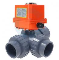Кран трехходовой ПВХ L-порт с электроприводом 040, PTFE-EPDM, 220В/АС, 15сек