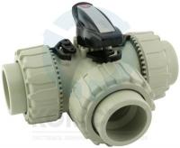 Кран трехходовой PP-H T-порт резьбовой ВР DN32 1.1/4", PTFE-EPDM, PN10, FIP