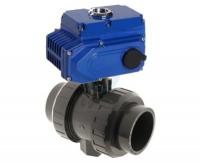 Кран шаровый ПВХ муфтовый с электроприводом 020, PTFE-EPDM, 24B/DС, 10сек