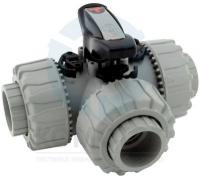 Кран трехходовой ХПВХ T-порт муфтовый 032, PTFE-FPM, PN16, FIP