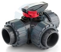 Кран трехходовой ПВХ L-порт муфтовый 025, PTFE-FPM, PN16, FIP