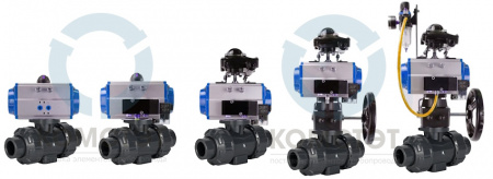 Кран шаровый ПВХ муфтовый с пневмоприводом двойного действия 040, PTFE-EPDM, 52DA